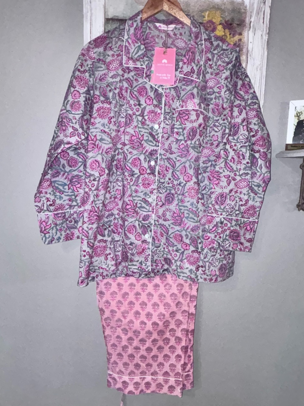 Jaipur Morni NEW Cotton Pajamas Indian Hand-block Print W/Floral XXL